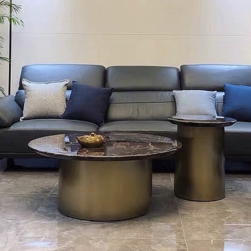 Abstract Base Cocktail Table Marble Top Stainless Steel Metal Base Round Coffee Table