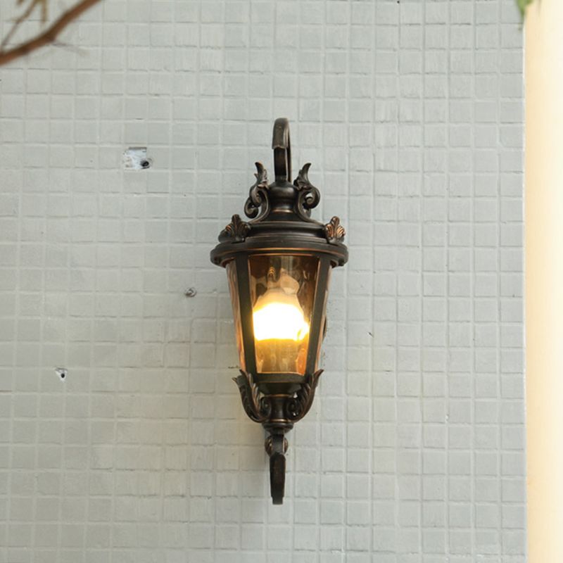 Black Urn Shape Wall Mounted Lamp Rustic Clear Water Glass 1 Head Outdoor Wall Sconce
