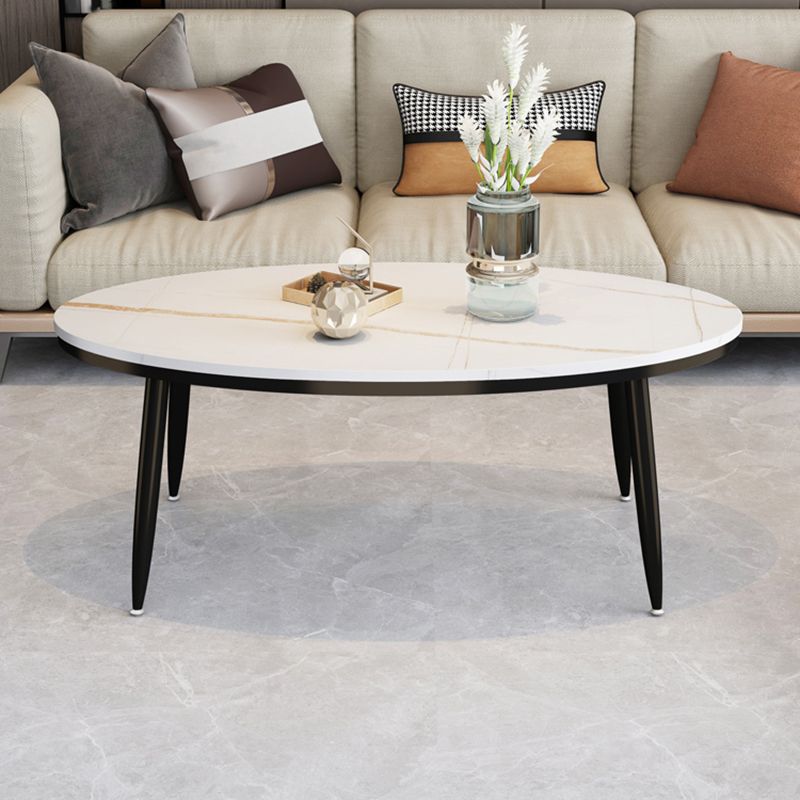 4 Legs Oval Cocktail Table Stone Top 1 Single Coffee Table with Gold/Black Legs