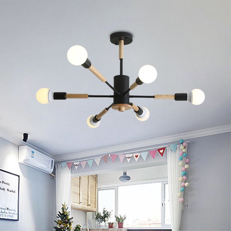 Black/Green/Grey/White Sky Bang Pendant Lighting Nordic Style Wooden Chandelier for Living Room Foyer