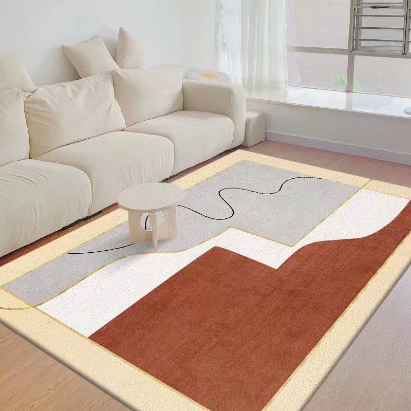 Pink Noordse vloerkleed Polyester Kleurblok Teken Resistent Tapijt voor salon