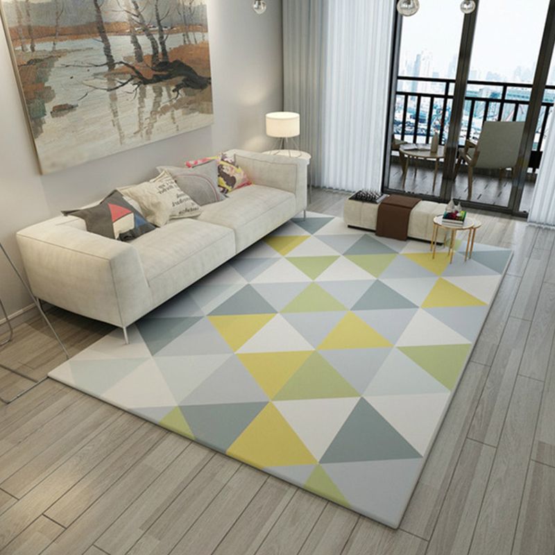Modern Living Room Area Carpet Geometric Pattern Polyester Area Rug Anti-Slip Easy Care Rug