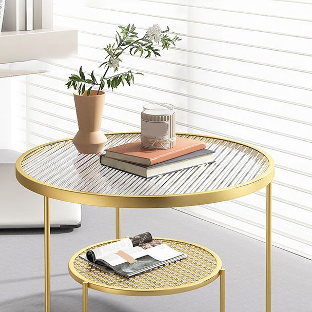 Frame Metal Coffee Table Shelf Included Round Single Cocktail Table