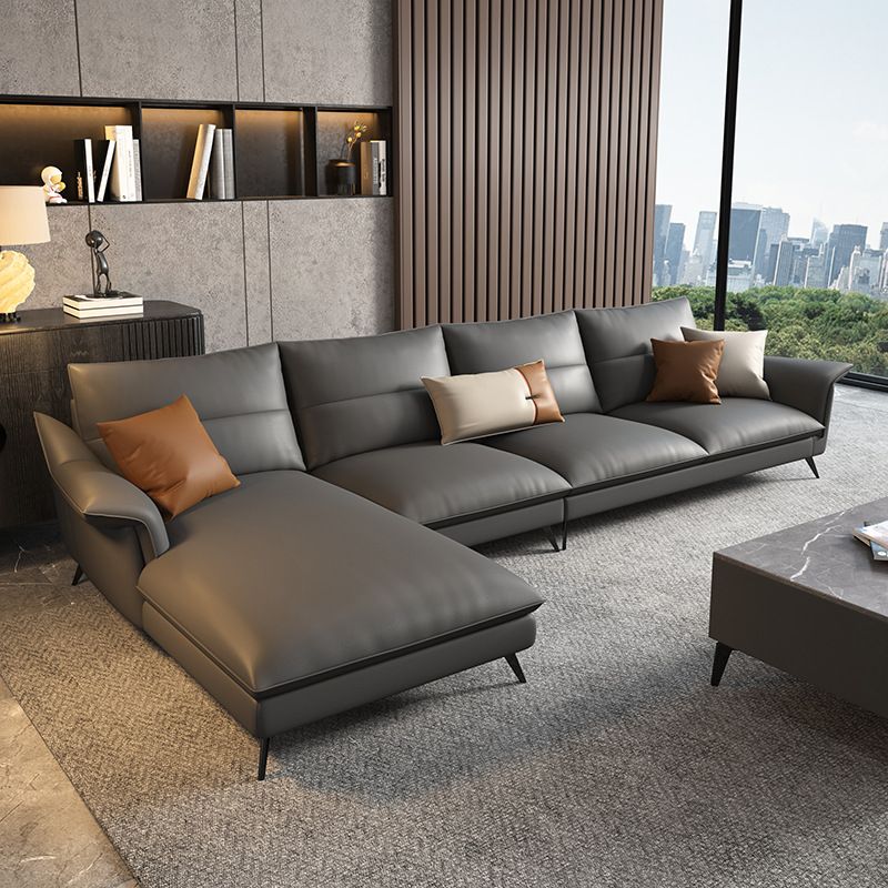 Glam Stationary Flared Arm Genuine Leather Living Room Sofa Chaise