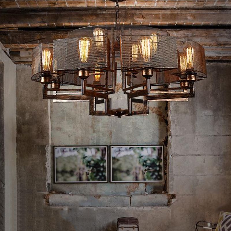 12 Licht halb runde Rahmen Kronleuchter Bauernhaus Stil Rost Metallic Suspended Lighting Fixture