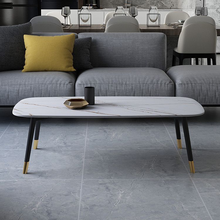 Glam Slate Coffee Table 4 Legs Rectangular Cocktail Table for Home