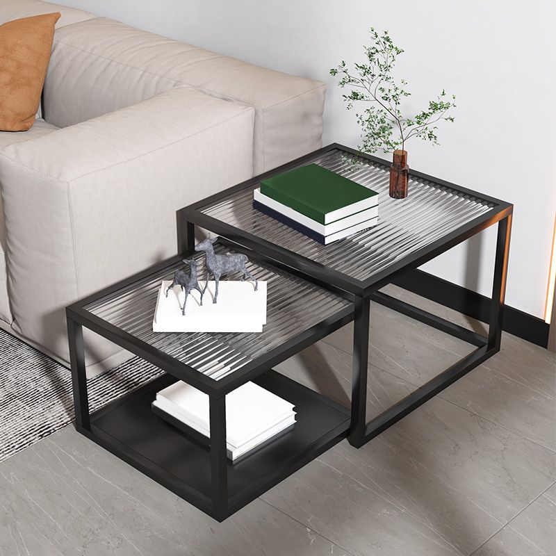 Minimalist Glass Top Coffee Table Round Open Shelf Cocktail Table