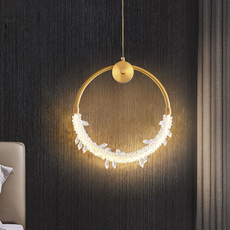 Circle Hanging Light Fixture Minimalist Style Metal LED Gold Pendant Ceiling Light