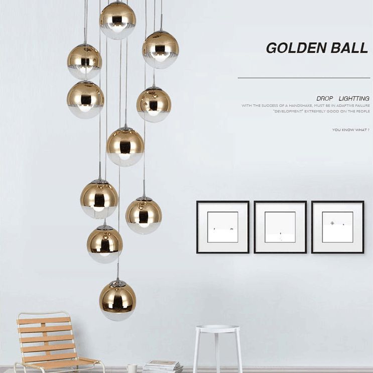 Luz de colgante de clúster de Chrome Postmodern 10 luces Lámpara de techo de vidrio transparente para dúplex