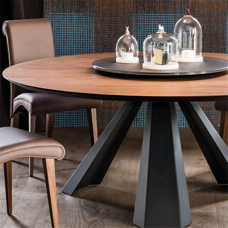 Round Folding Table in Brown Modern Solid Wood Convertible Dining Table