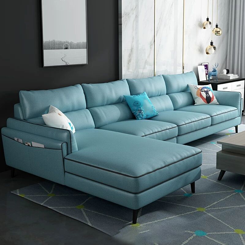 L-Shape Faux Leather Sectional with Recessed Arms and Storage