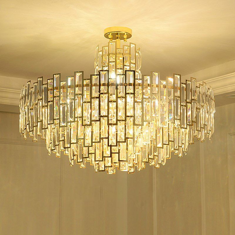 Lampada a sospensione cristallina a livelli lampadario oro contemporaneo per soggiorno