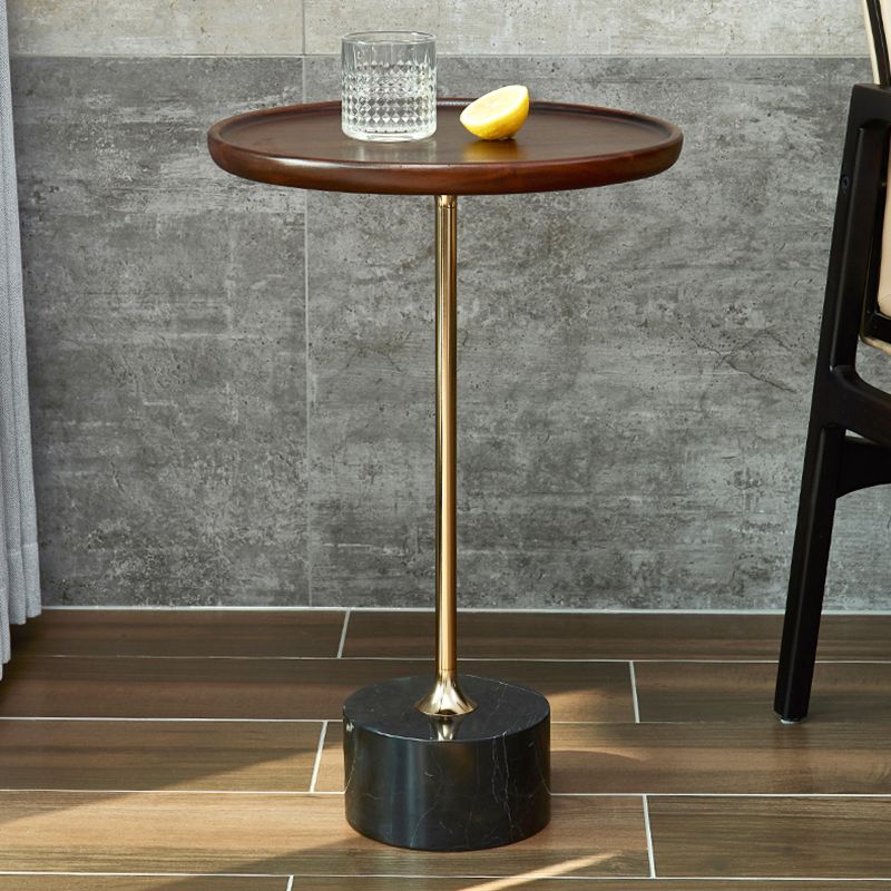 Contemporary Wood Round Top Side Table Marble Pedestal End Table