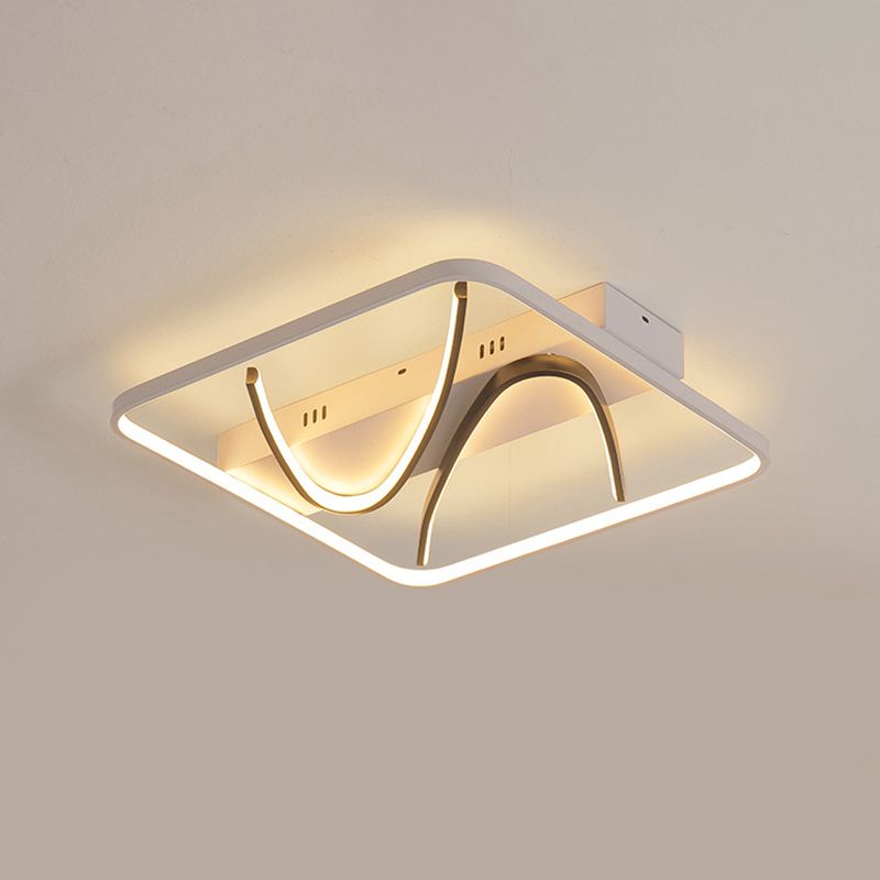 Square Frame Bedroom Flush Mount Silica Gel Modern LED Ceiling Light with Dual Curved Line in Black-White, Warm/White Light