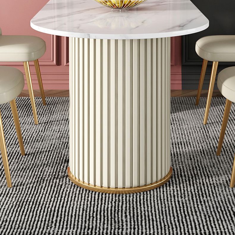 Modern Sintered Stone Oval Table Dining Table with White/Orange Double Pedestal