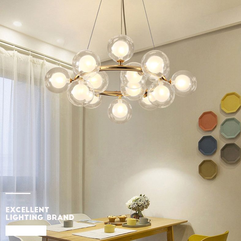 Ultra-modern Globe-Shaped Hanging Chandelier Glass Suspension Lighting with Hanging Cord for Living Room