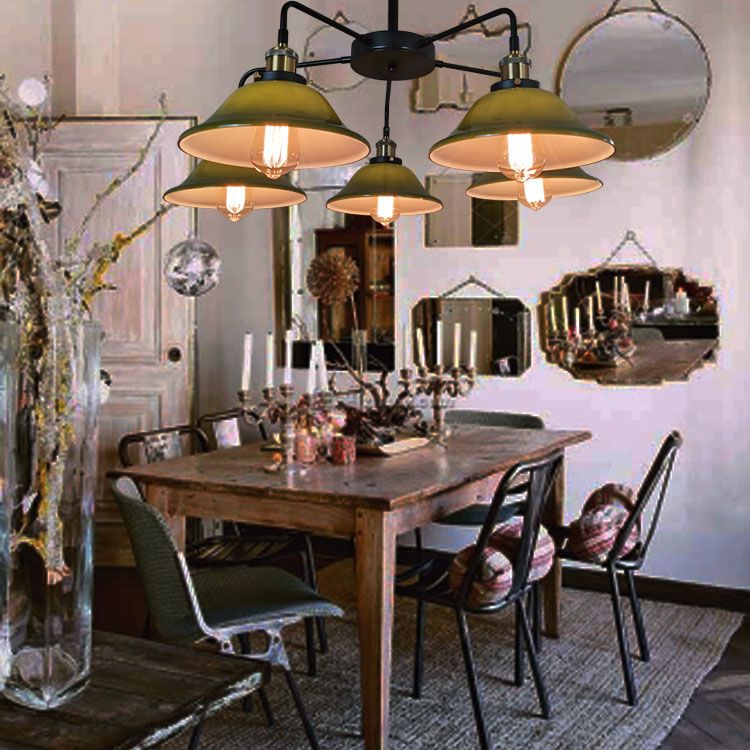 Hand-Blown Glass Bowl Chandelier Antiqued Restaurant Suspension Lamp in Black