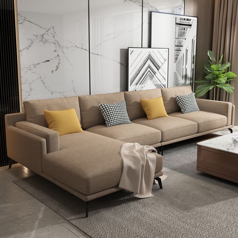 Modern Pillow Back Fabric Sectional L-shape Square Arm Sectional
