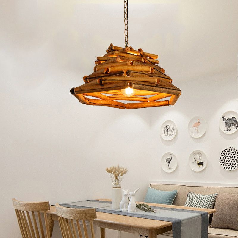 1 Light Pendant Lighting Fixture Modern Style Stick Shape Wood Hanging Light