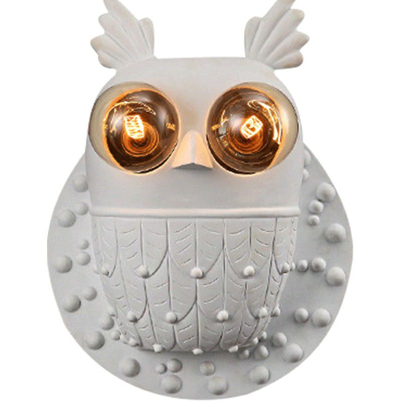 Resin Owl Shaped Wall Lamp Fixture Cartoon 2-Light White Wall Mount Lighting for Aisle