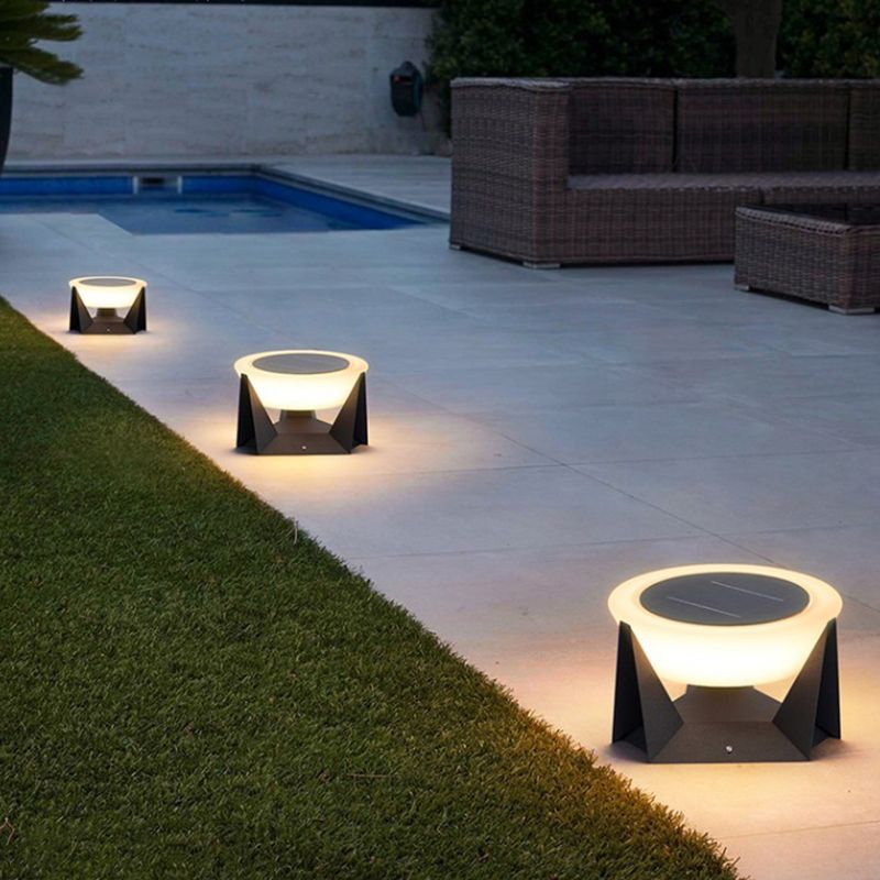 Round Contemporary Waterproof Pillar Light in Black for Courtyard