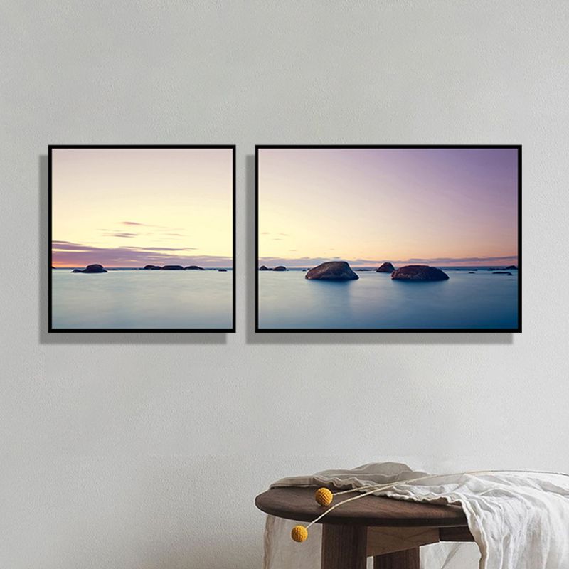Multi-Piece Sea Scenery Canvas Modern Style Wall Art Print in Soft Color for Bedroom