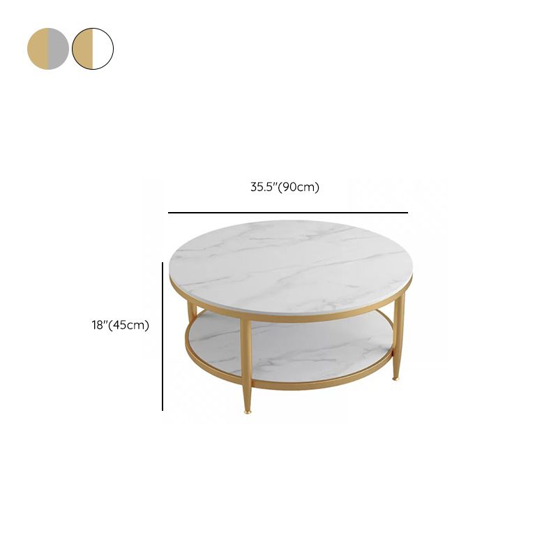 17"H Contemporary Coffee Table Round Stone Cocktail Table with Storage
