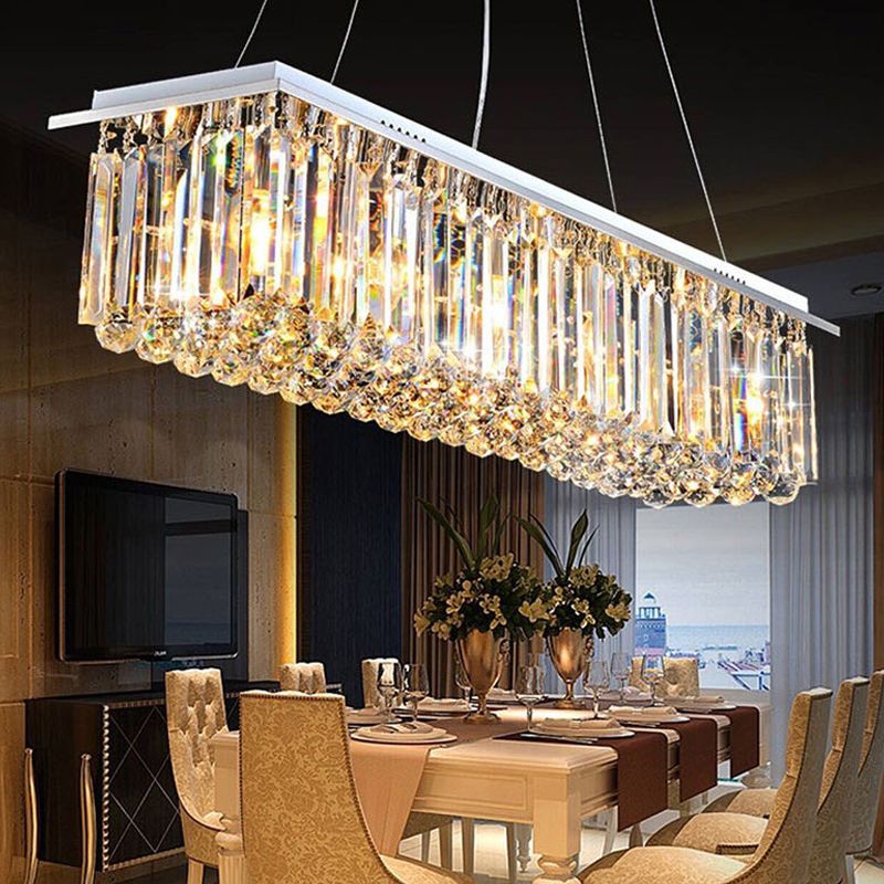 Rectangle Restaurant Ceiling Pendant Contemporary Crystal 4/5/6 Lights Stainless Steel Island Lamp