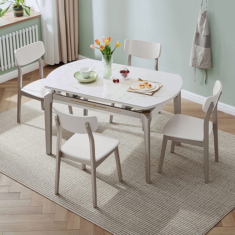Extendable Round Dining Table Solid Wood 4 Legs Dining Table for Dining Room