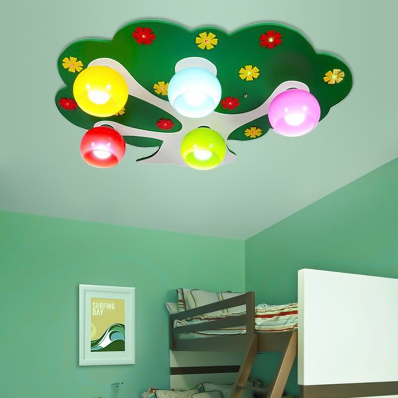 Lovely Cartoon Tree Ceiling Mount Light 5 Lights Acrylic LED Ceiling Lamp for Nursing Room