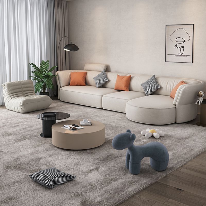 Beige Stain-Resistant Faux Leather Pillow Top Arm Sectional for Living Room