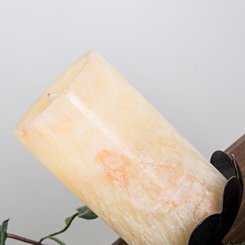 Wooden Linear Island Chandelier Light Farmhouse Style 4 Heads Brown Ceiling Light with Cylinder Shade