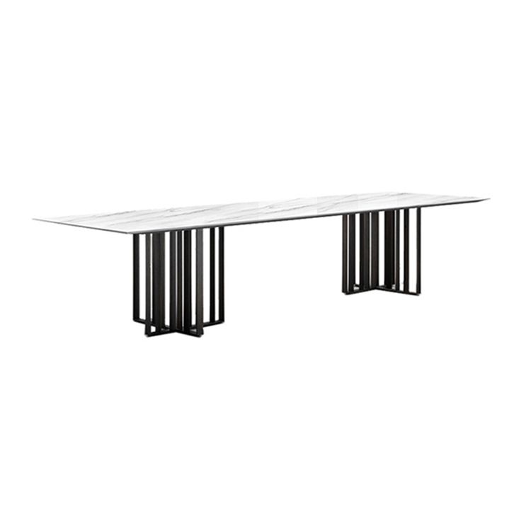 Industrial Rectangle Home Furniture Stone Double Pedestal Dining Table for Home