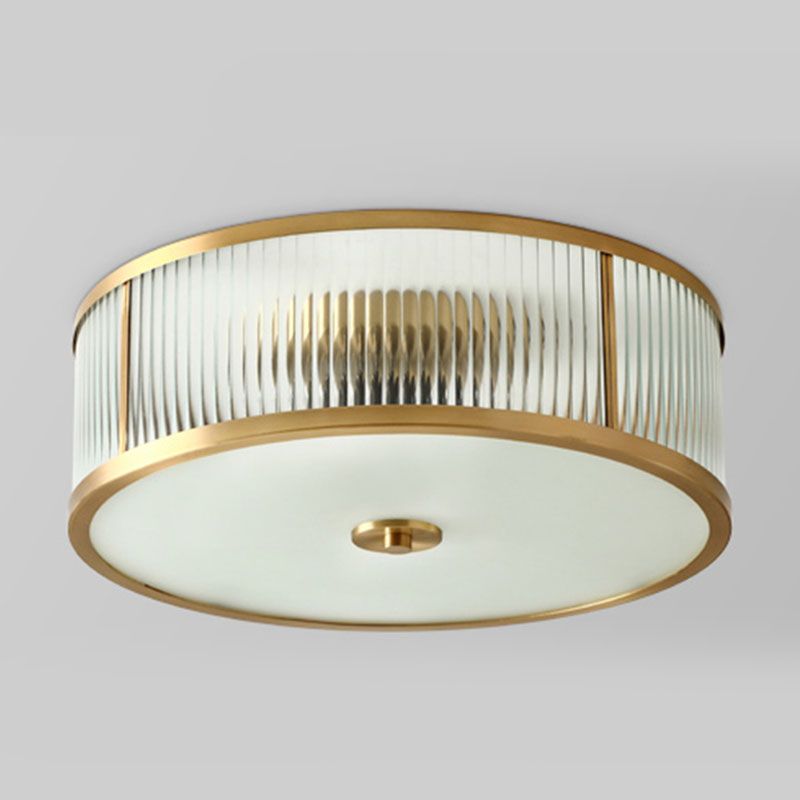 Plafonnier circulaire en laiton et verre givré, plafonnier circulaire en cuivre de Style luxe colonial pour chambre à coucher