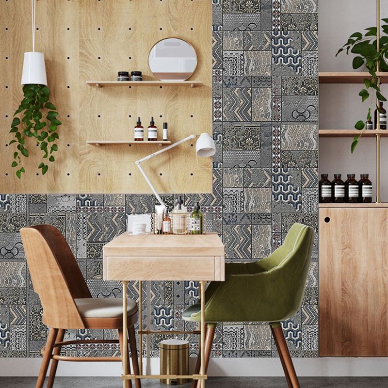 PVC Grey Wallpapers Nostalgic Zigzag Pattern Peel and Stick Wall Decor, 12 Pieces