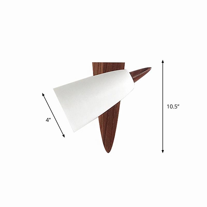 Cone Metal Wall Mount Light Modern 1-Bulb White Sconce Lamp Fixture with Triangle Wood Backplate