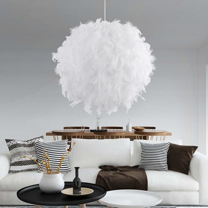 Sphère de large 12 "/ 14" / 16 "de large pendentif Plume moderne 1 chambre à tête plafond peindre légère en blanc / rose / rose rouge
