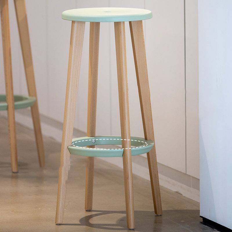 Contemporary Simple Wood Counter Stools Circular Seats Indoor Bar Stool