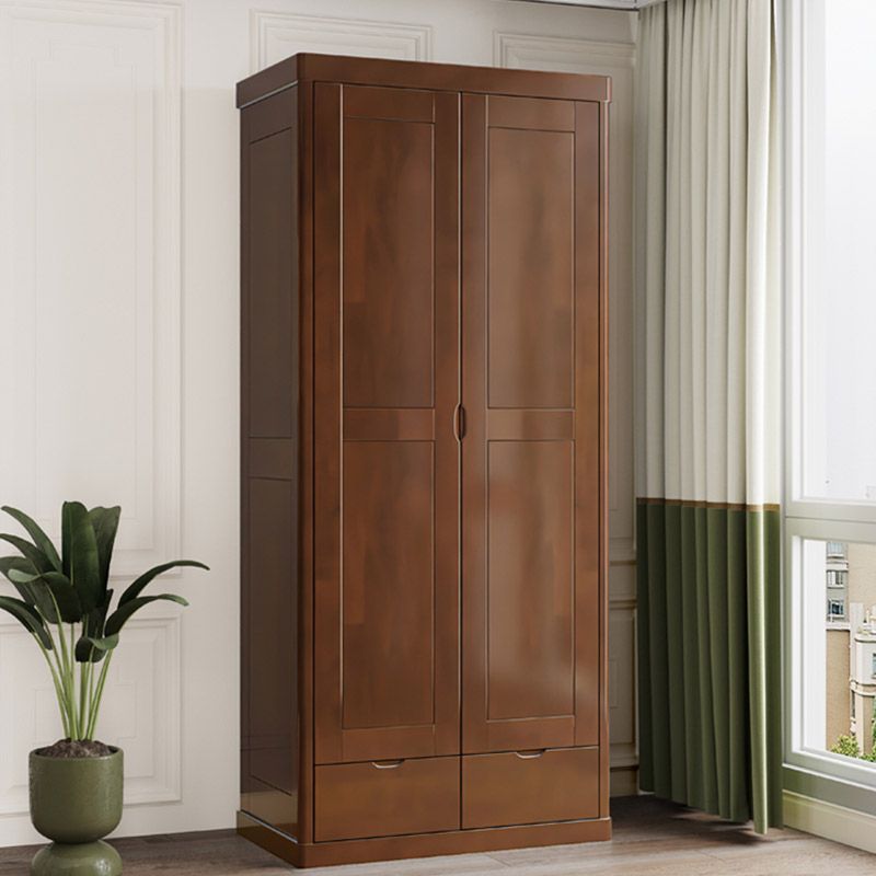 Contemporary Style Wardrobe Armoire Solid Wood Wardrobe Closet with Doors and Drawers