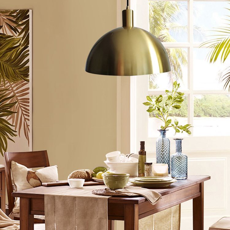 Postmoderne 1-Bulb Suspension Lamp Brass Koepel Paarlamp met metalen schaduw