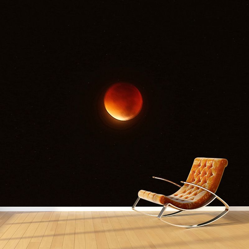Black-Red Blood Moon Mural Moisture Resistant Modernist Living Room Wall Covering