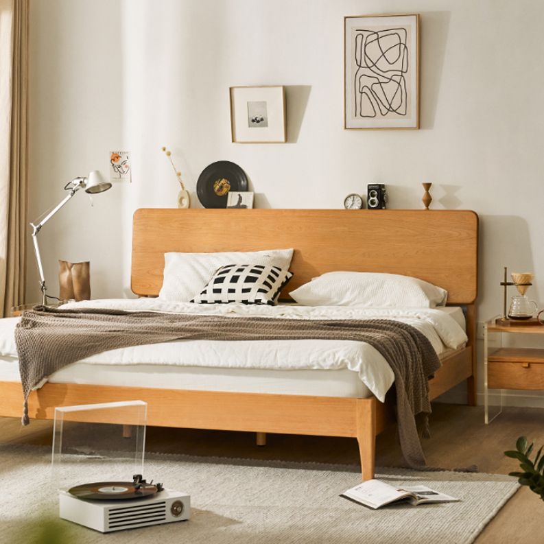 41.33" Height Solid Wood Standard Bed in Natural with Rectangle Headboard