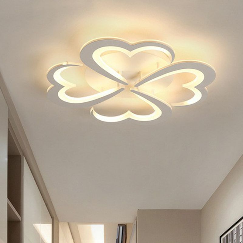 Floral Ceiling Mounted Light Minimalist Acrylic Living Room LED Semi Flush Mount in White
