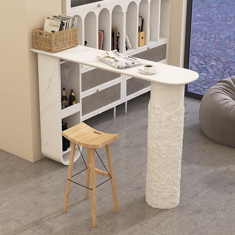 Modern Sintered Stone Bar Table White Specialty Bistro Table with Shelves