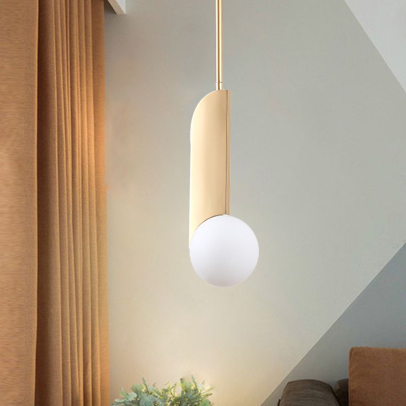 Colonial Spherical Ceiling Pendant Light 1 Bulb Ivory Glass Suspension Lighting in Gold for Living Room