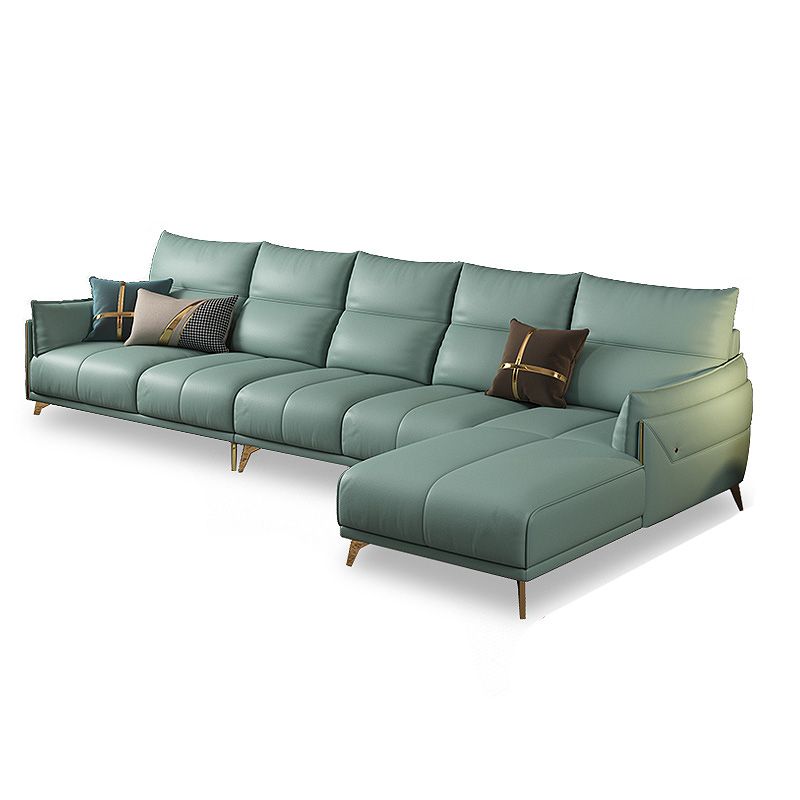 Green Modern Genuine Leather Cushion Back Sofa/Sectional with Wear-Resisting