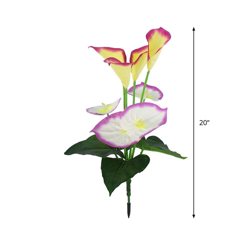 Metal Calla Lily Decorative Light Modern LED Solar Ground Lamp in Purple and White for Outdoor, 2 Packs