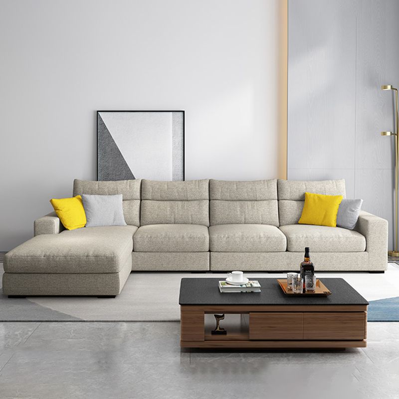 Contemporary Linen Square Arm Sofa & Chaise for Living Room