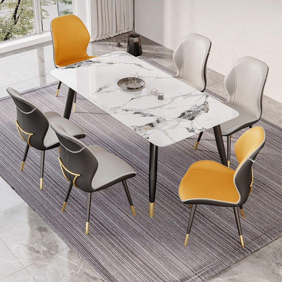 Glam Leather Dining Chair Wingback Side Furniture in Matte Finish for Indoor