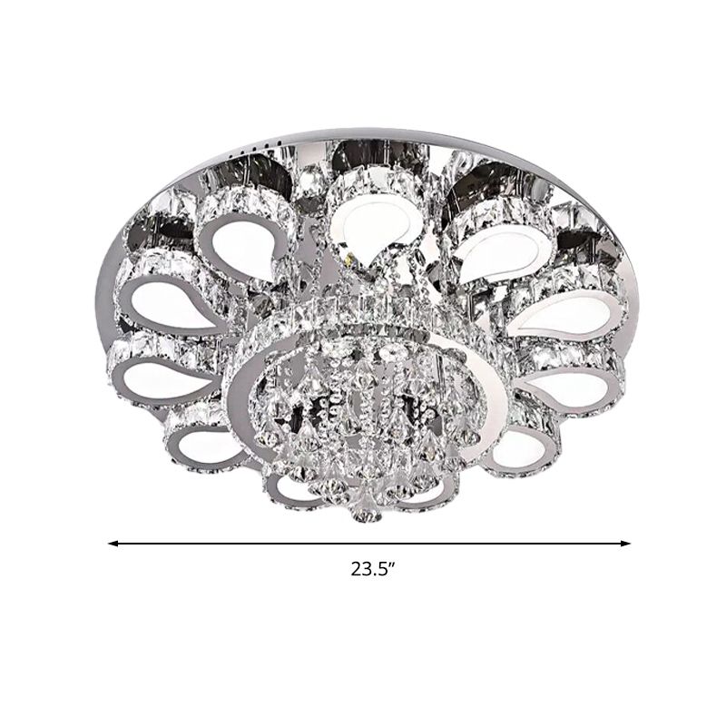 18"/23.5"/31.5" W LED Living Room Ceiling Mounted Fixture Classic Chrome Flush Mount Light with Flower Crystal Shade in Warm/White/3 Color Light